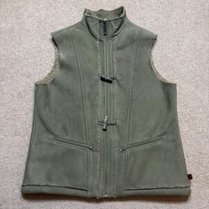 Woolrich Vest Womens Large Sage Green Faux Shearling Sherpa Fleece Zip Toggles